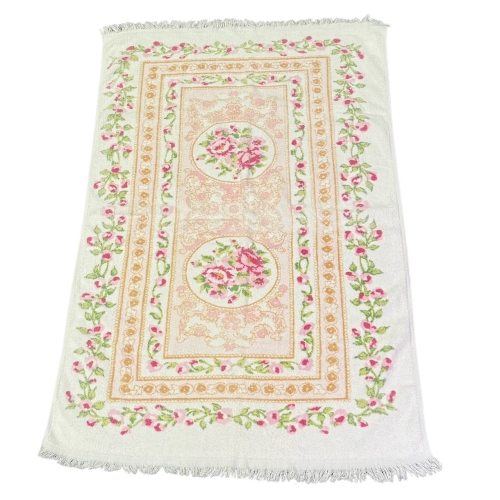 Vintage Royal Terry Shabby Chic Rose Pink Floral Bath Towel Cotton